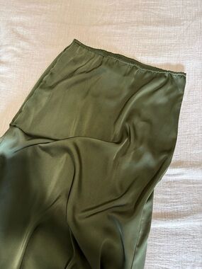 Olive Satin Midi Skirt